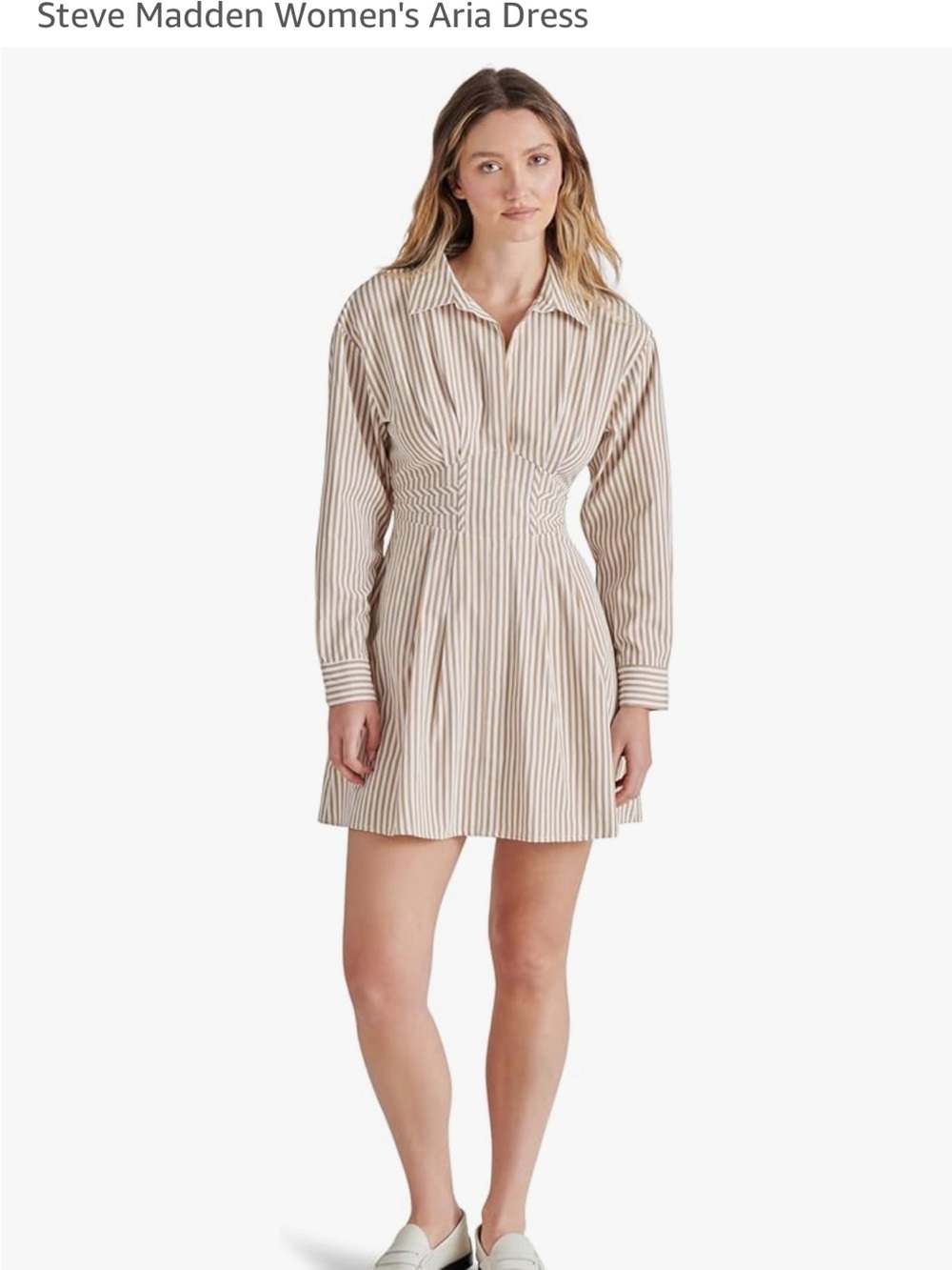 Steve Madden Tan and White Striped Long Sleeve Shirt Dress. Sz Sm. NWT - Picture 4 of 10
